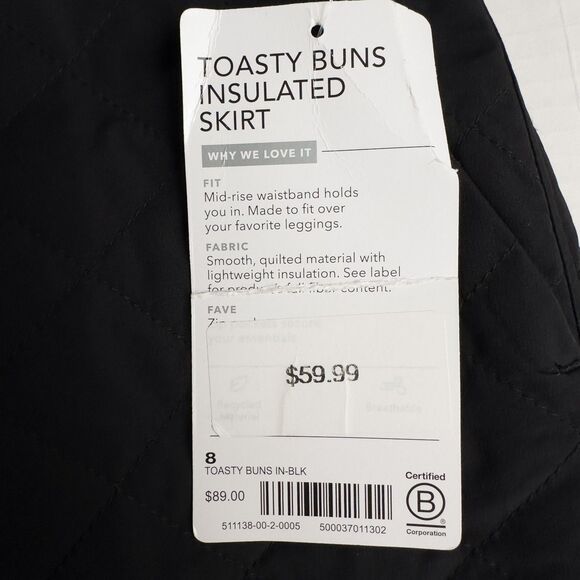 Athleta Toasty Buns Insulated Skirt Womens 8 Black Quilted Full Zip 511138 - Picture 6 of 13
